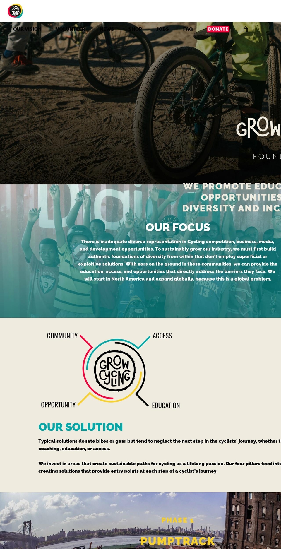 growcyclingfoundation.org shopify website screenshot
