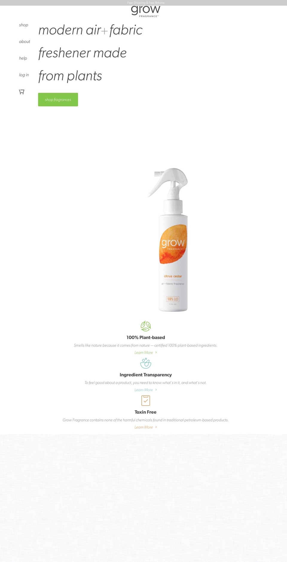 growfragrance.com shopify website screenshot