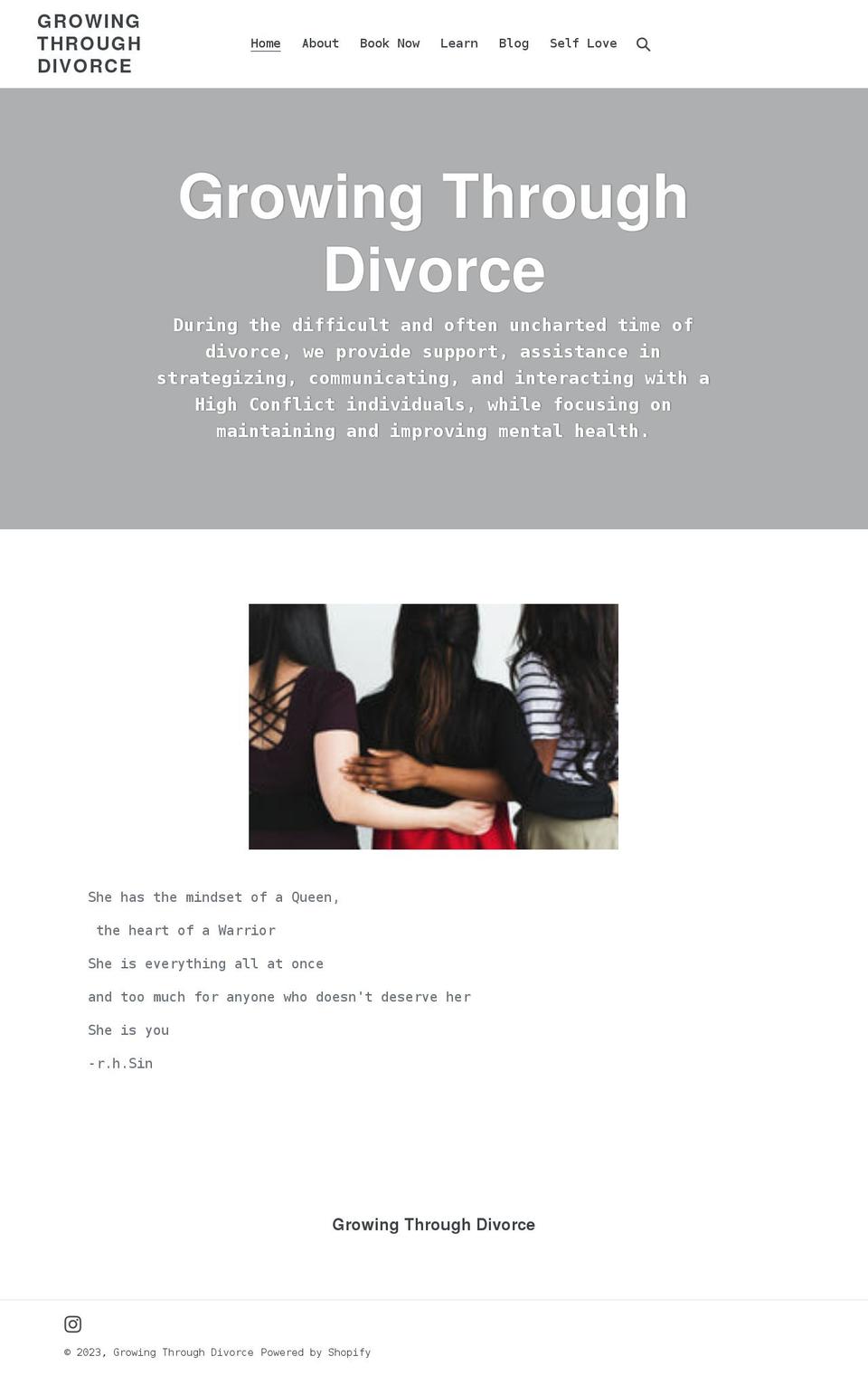 growingthroughdivorce.com shopify website screenshot