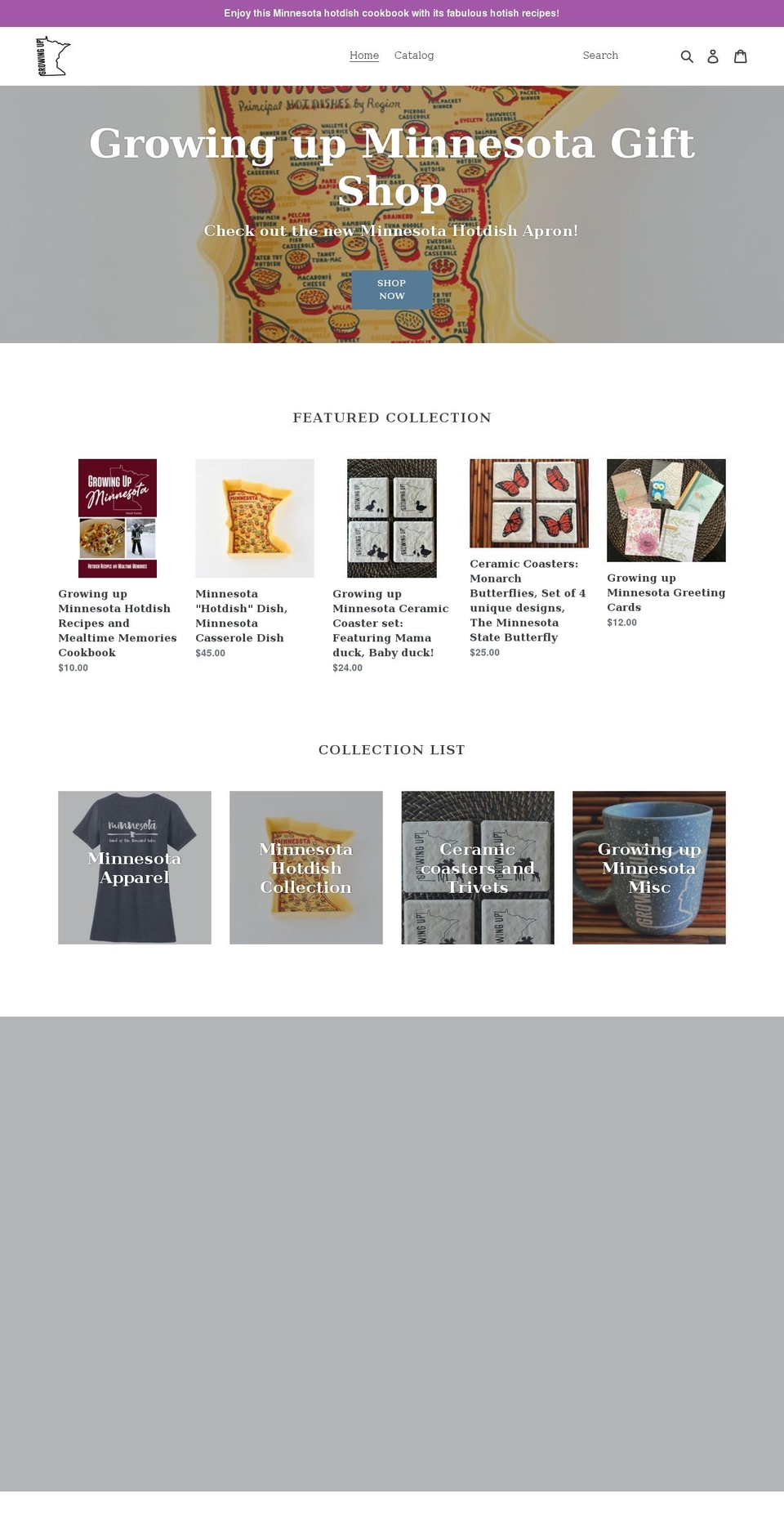 growingupminnesota.com shopify website screenshot