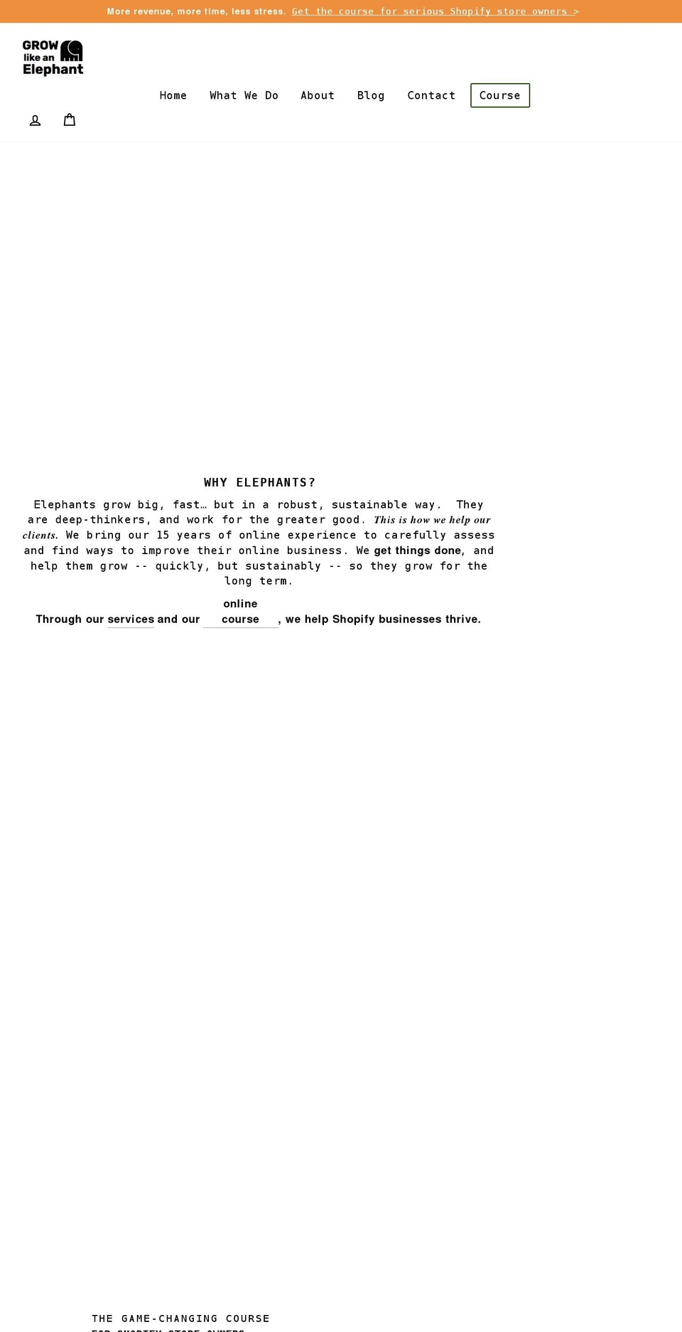 growlikeanelephant.com shopify website screenshot