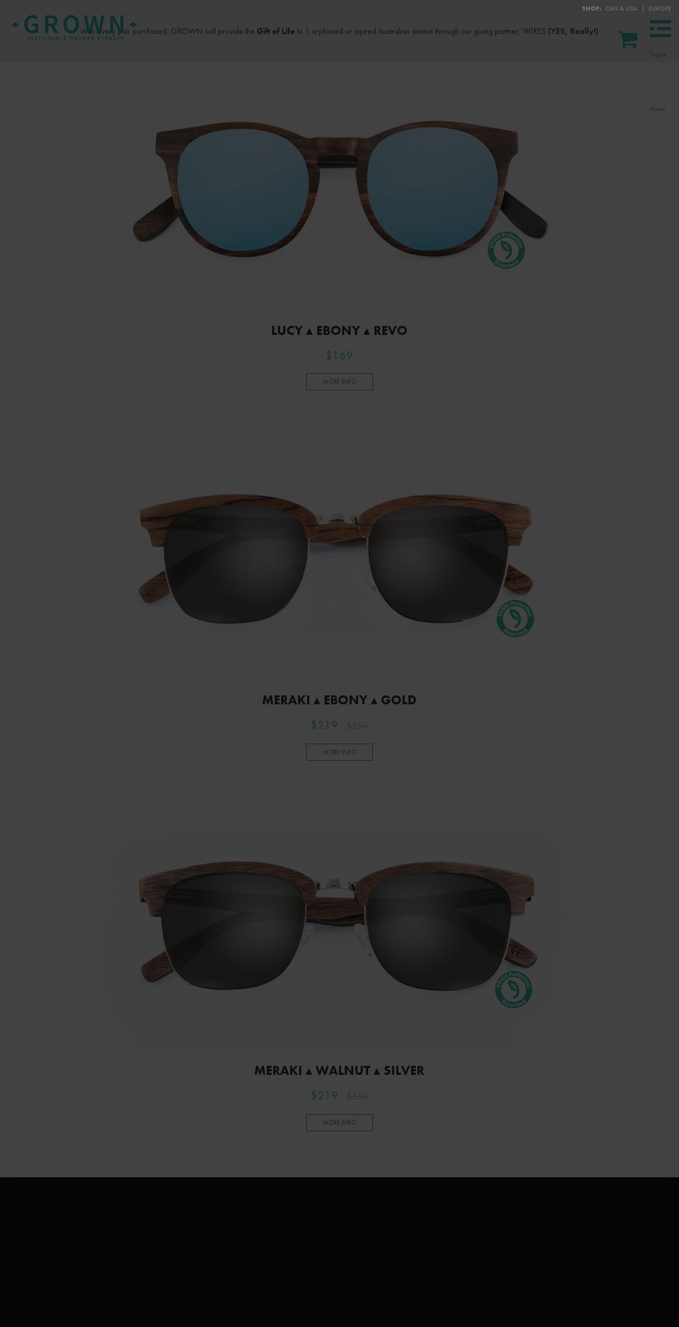 growneyewear.com.au shopify website screenshot