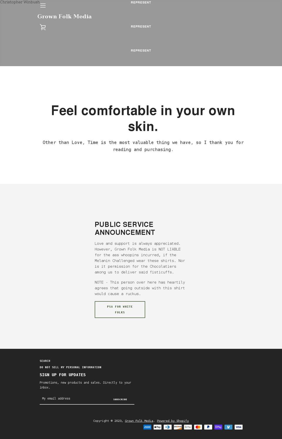 grownfolkmedia.com shopify website screenshot