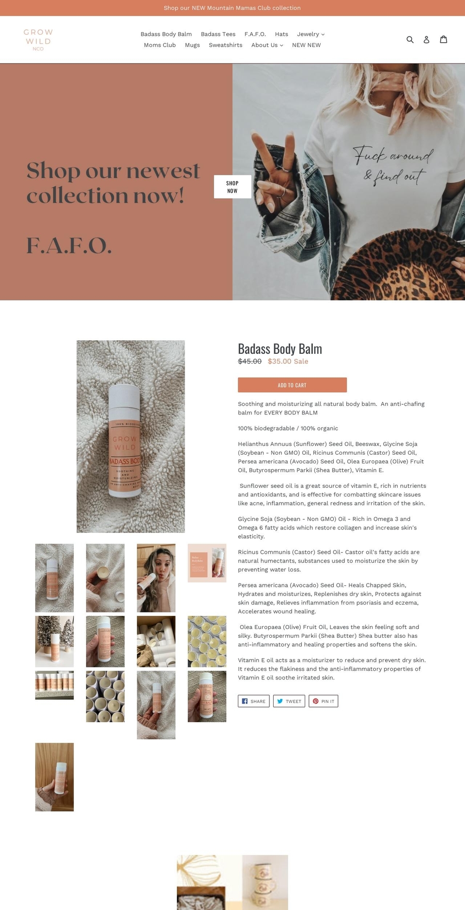 growwildnco.com — Shopify storefront screenshot