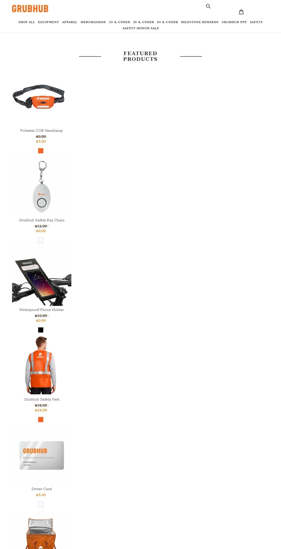 grubhubdrivershop.com shopify website screenshot