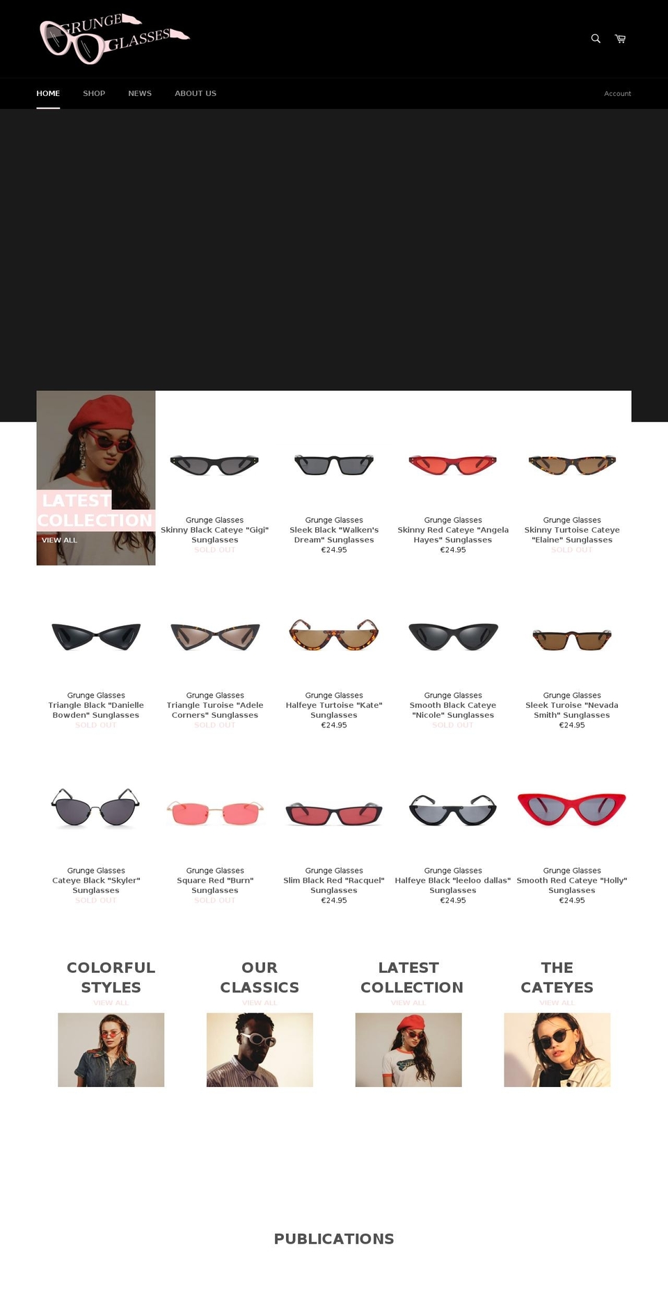 grungeglasses.com shopify website screenshot