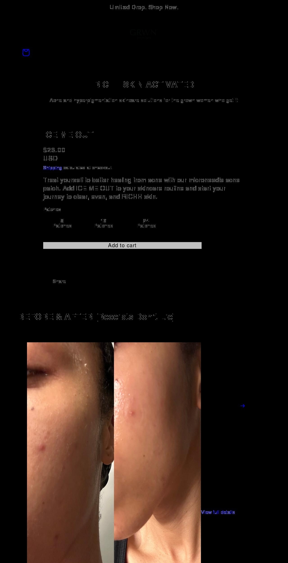 grwnskincare.com shopify website screenshot