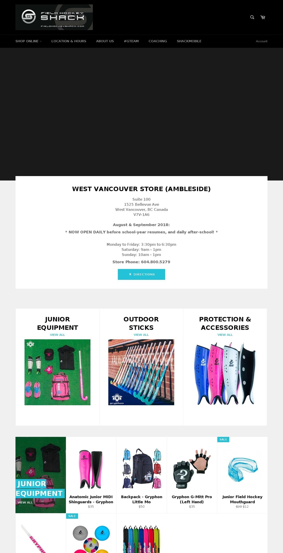 gryphonfieldhockey.com — Shopify storefront screenshot