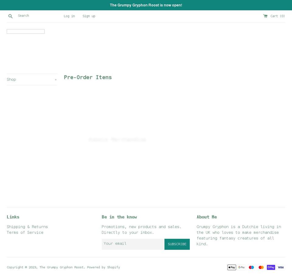 gryphonroost.com shopify website screenshot