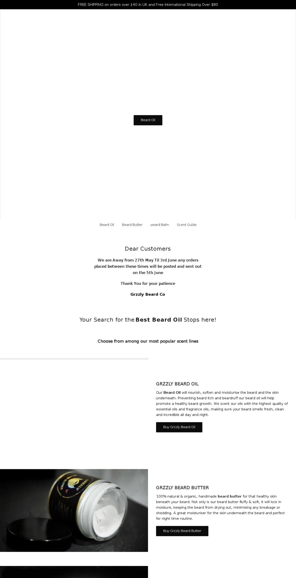 grzzlybeardoil.com shopify website screenshot