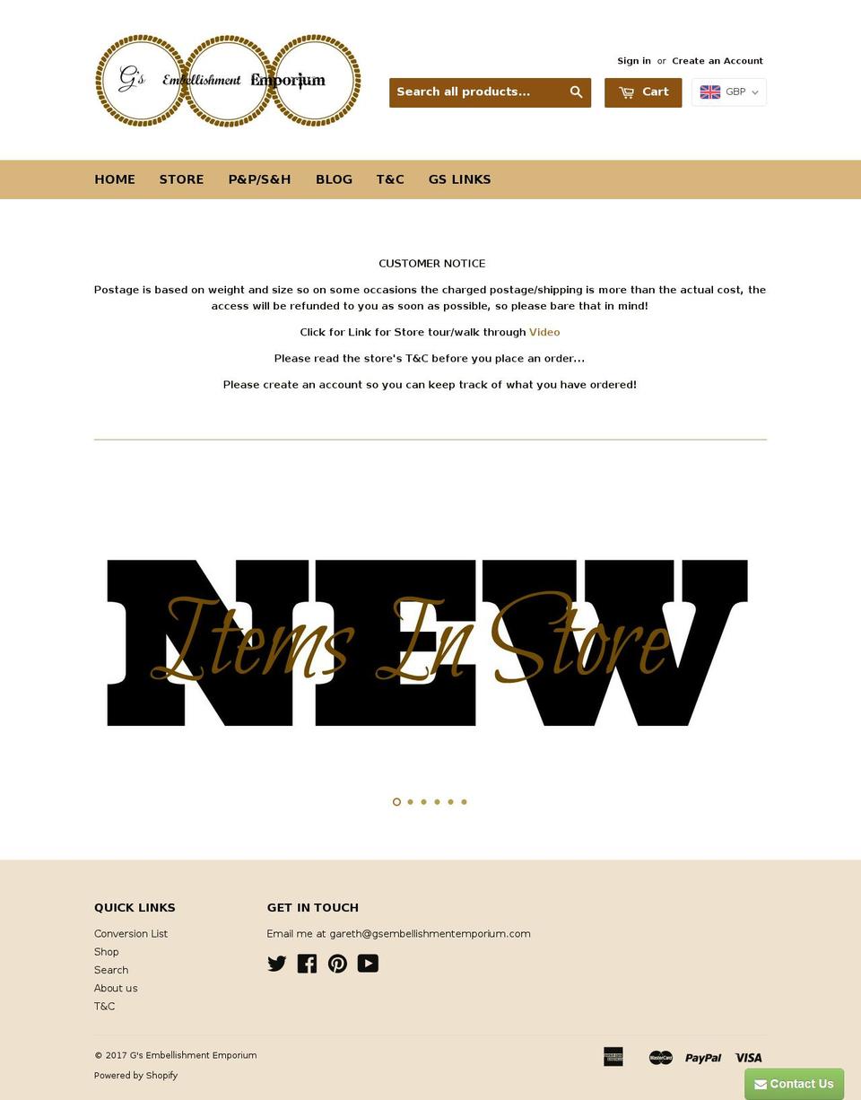 gsembellishmentemporium.com shopify website screenshot