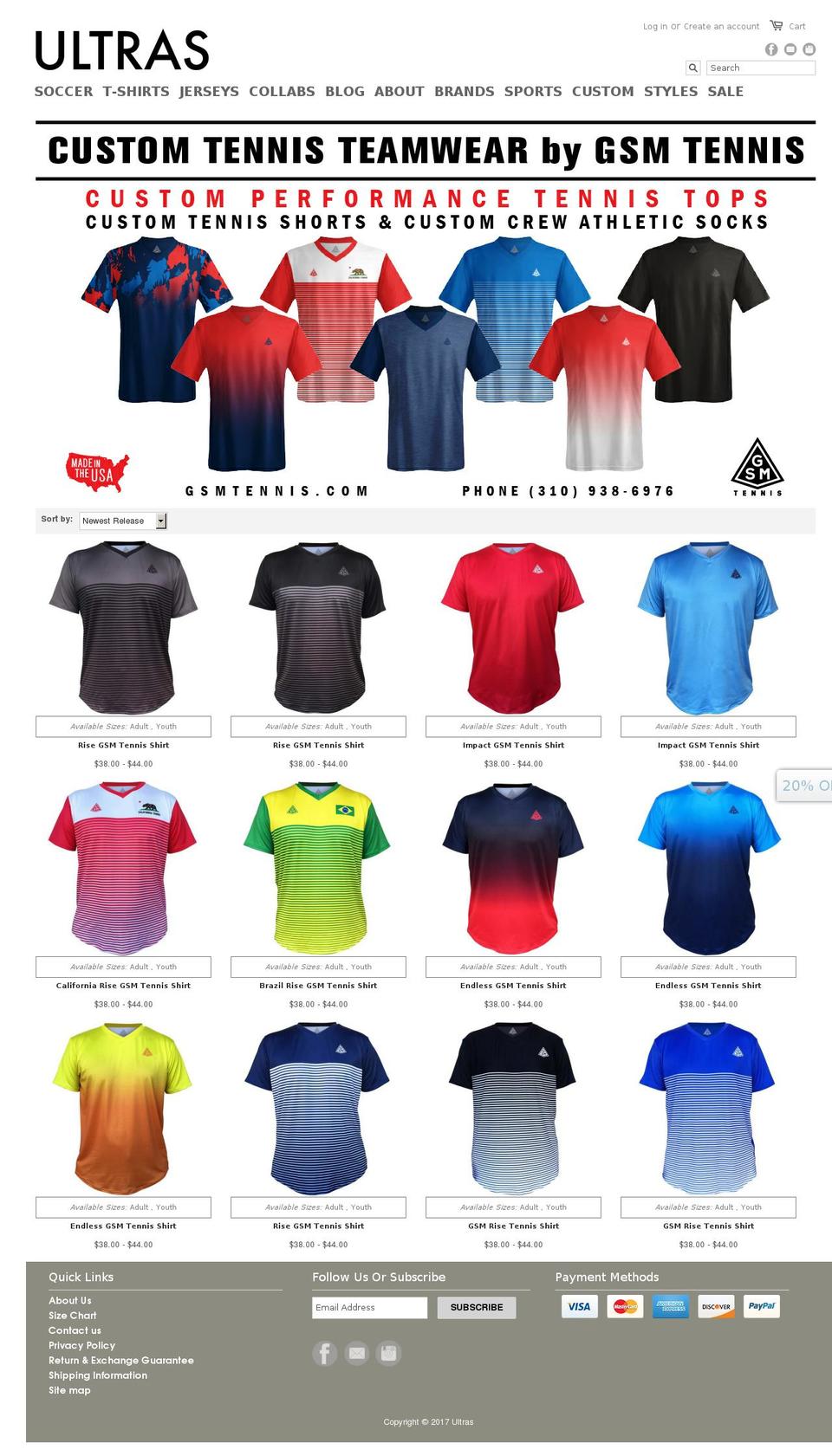 ultras Shopify theme site example gsmtennis.com