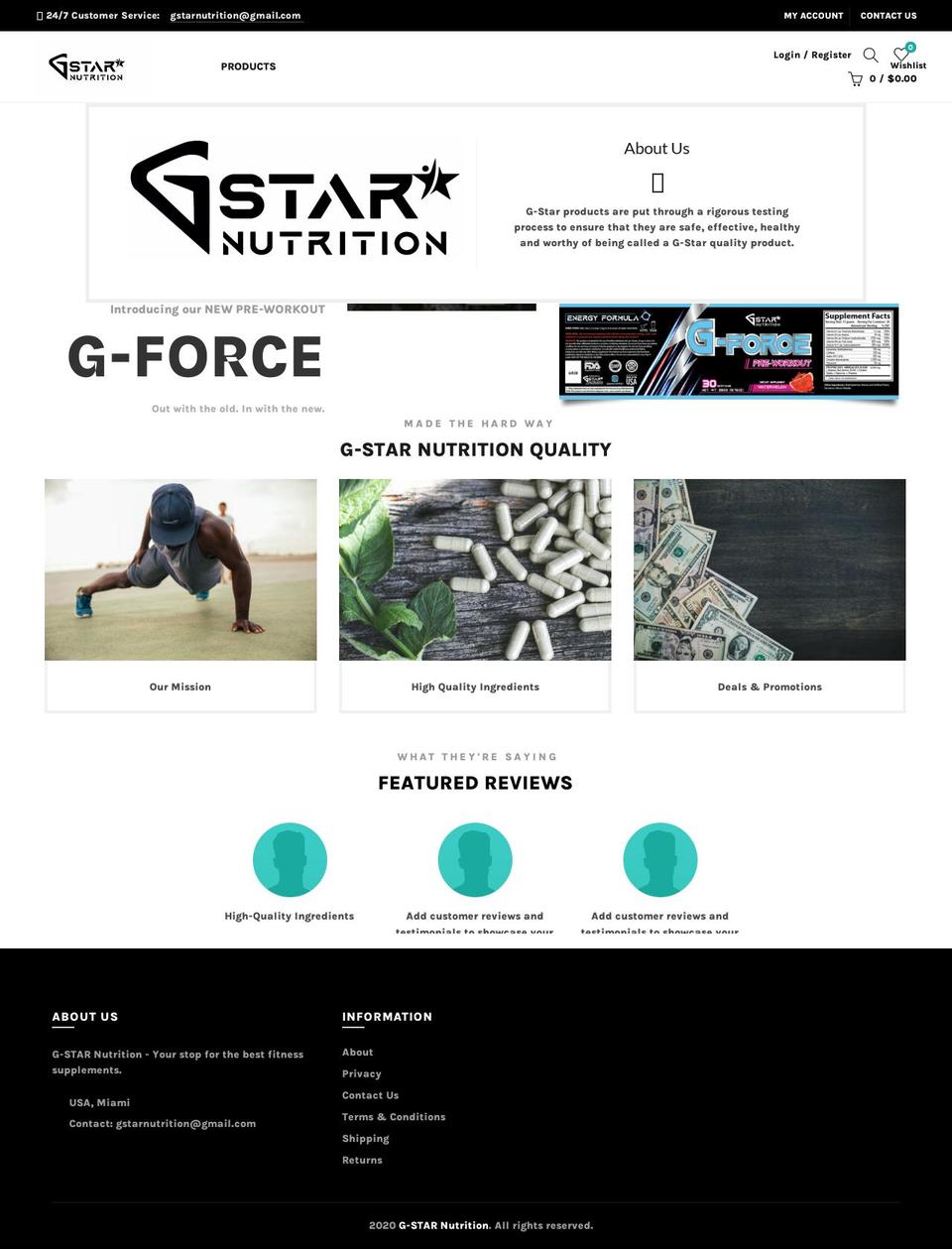 gstarnutrition.com shopify website screenshot