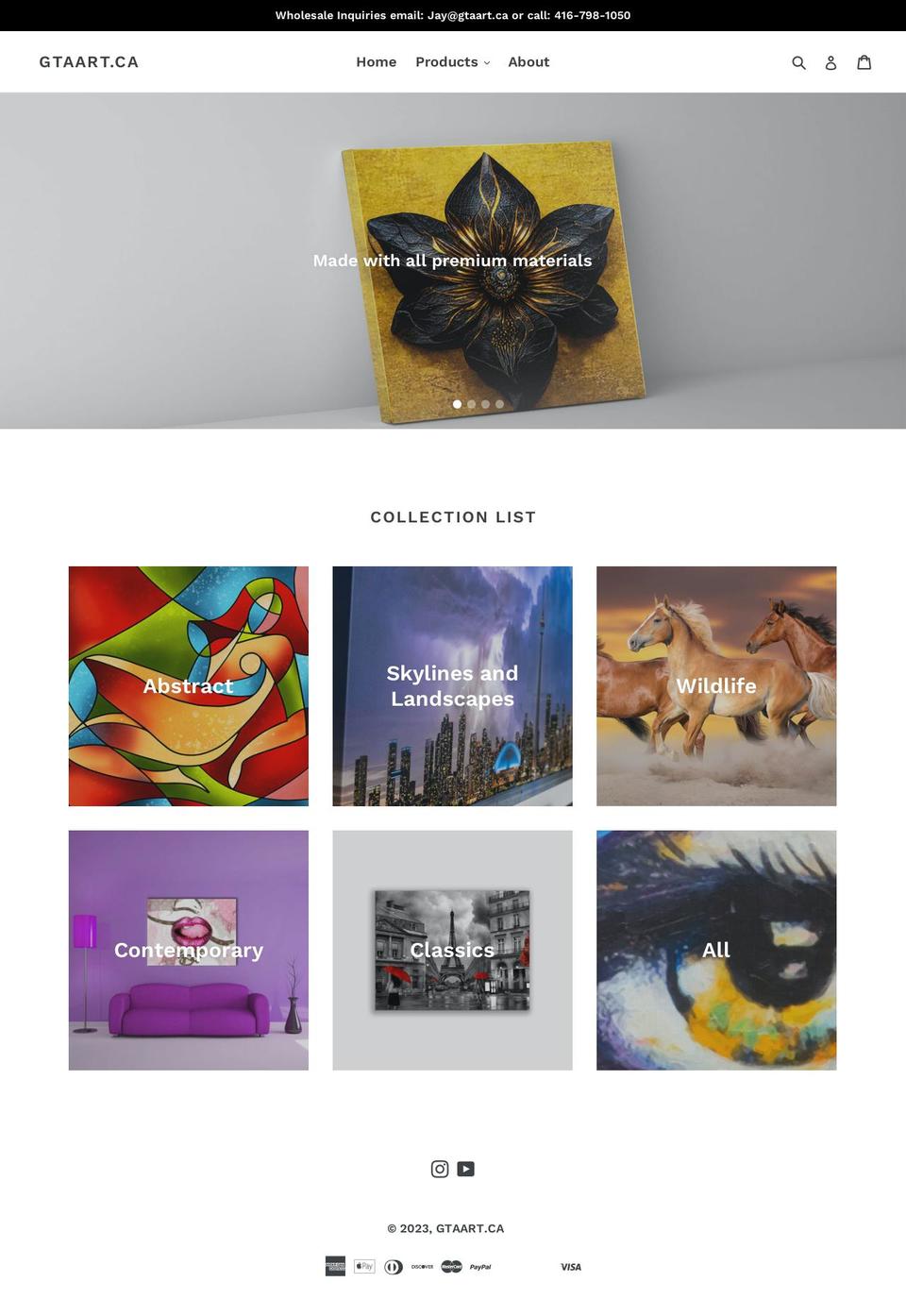 gtaart.ca shopify website screenshot