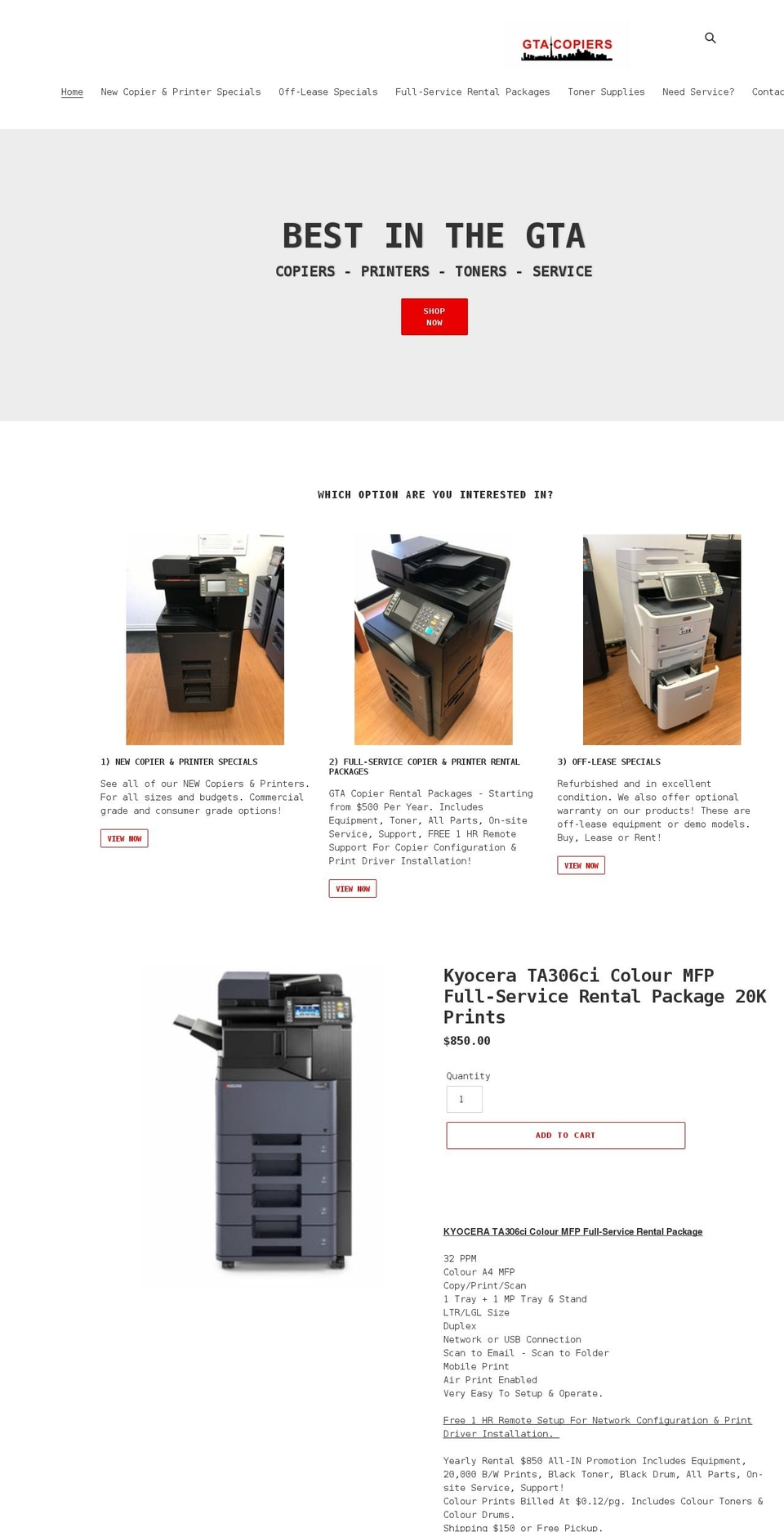 gtacopiers.com shopify website screenshot