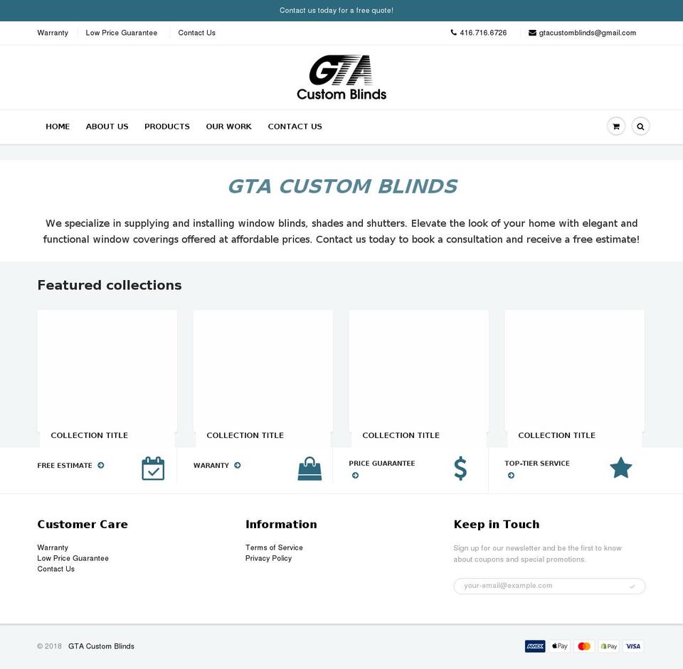 gtacustomblinds.ca shopify website screenshot