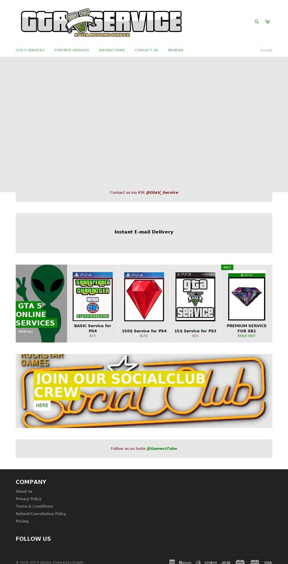 gtavservice.com — Shopify storefront screenshot