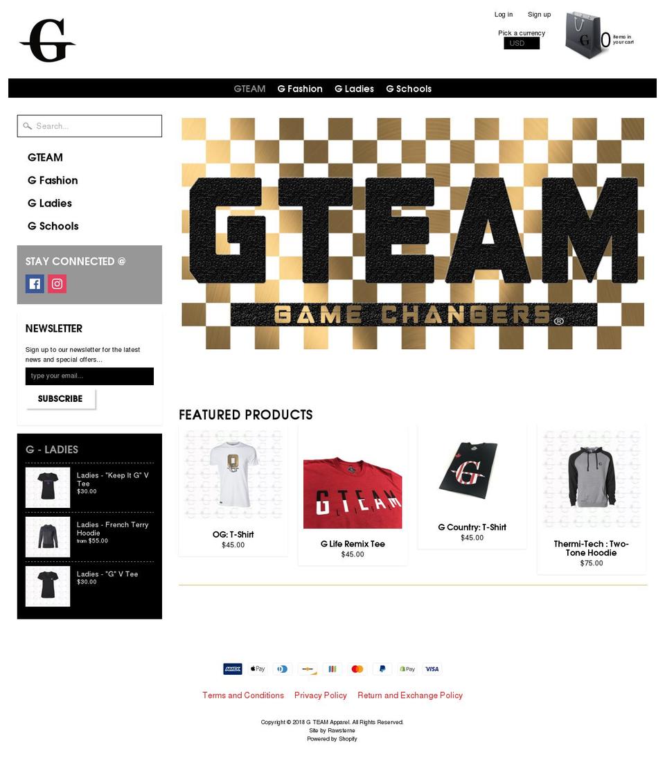 gteamapparel.com — Shopify storefront screenshot