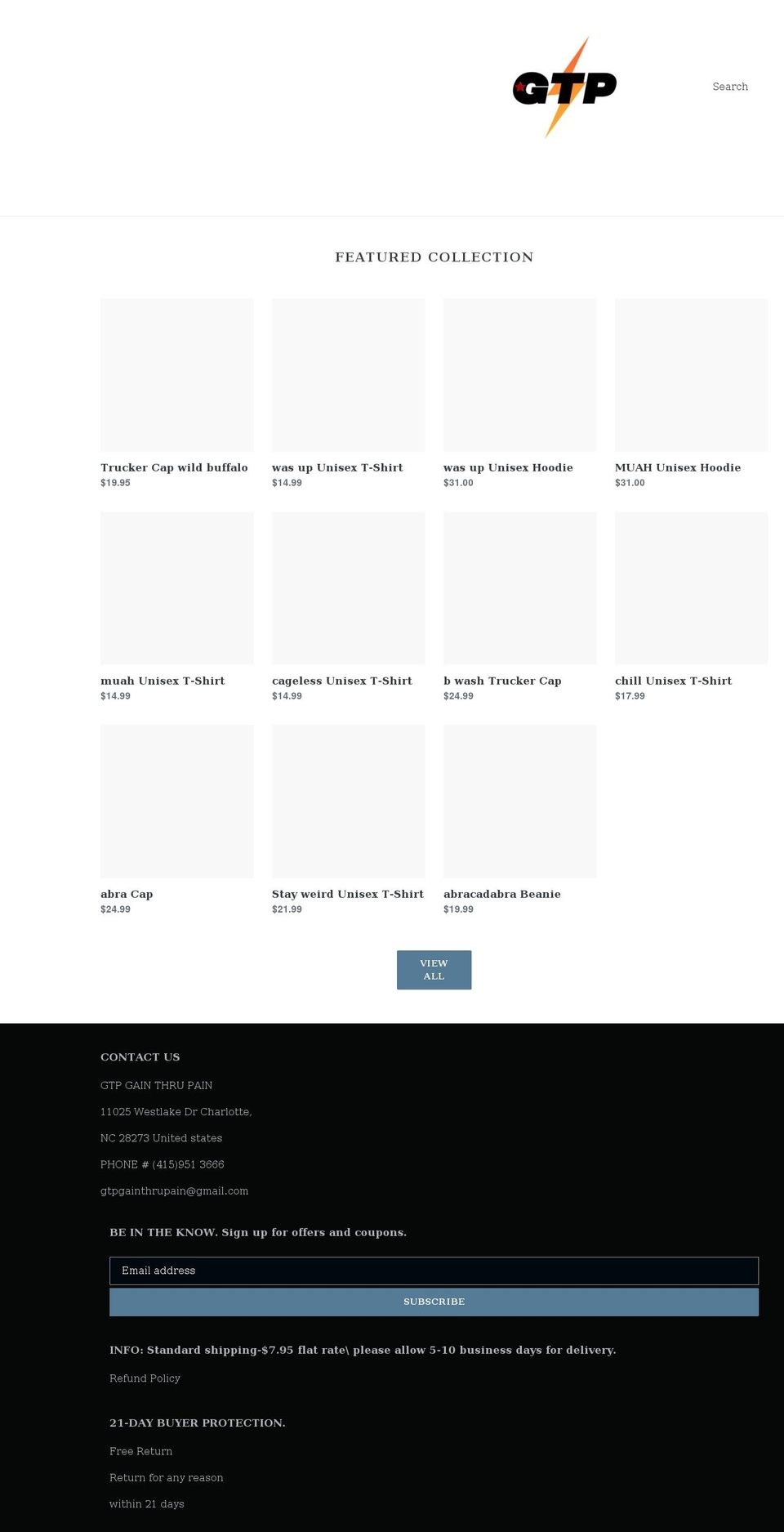 gtpgainthrupain.com — Shopify storefront screenshot