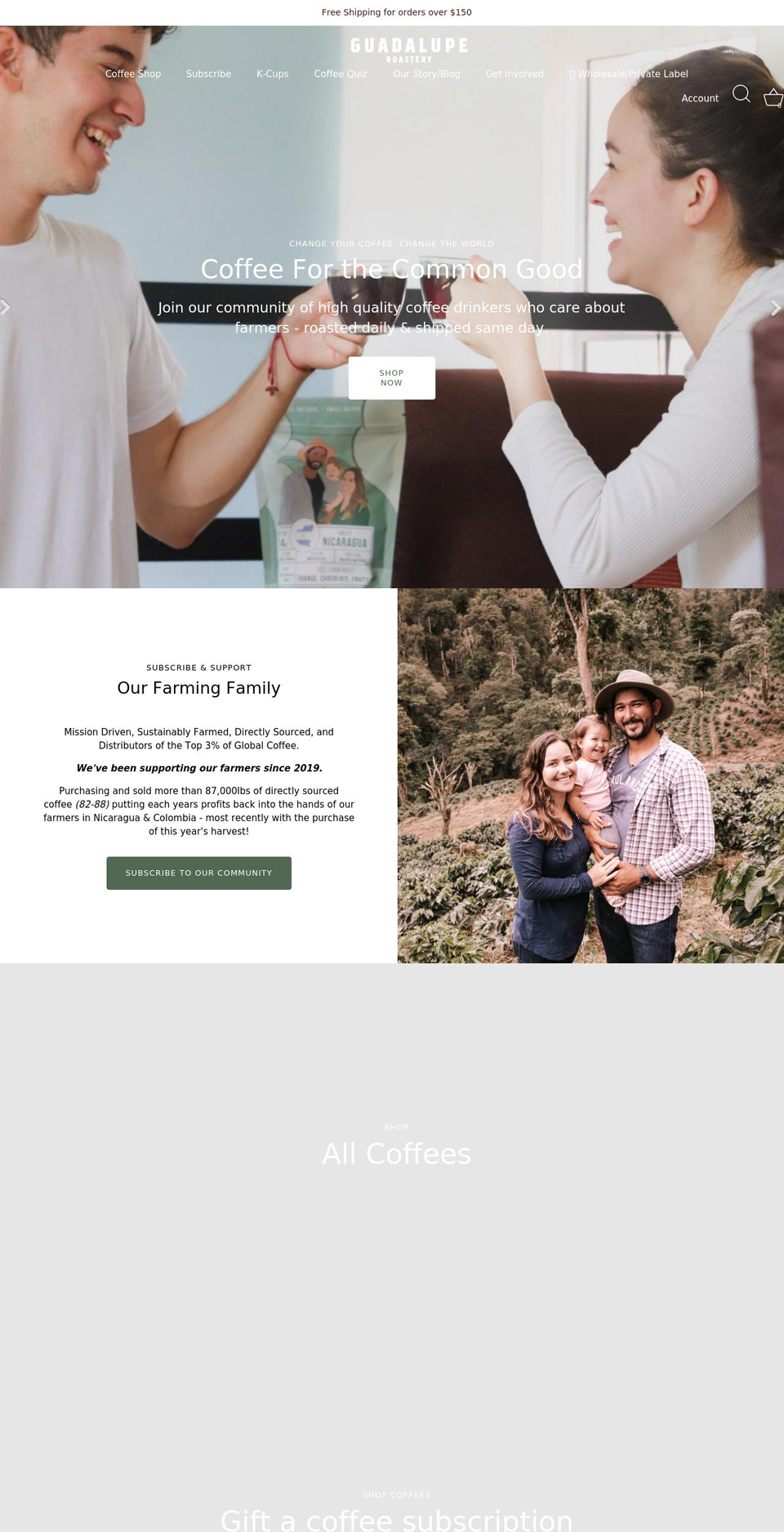 guadaluperoastery.com shopify website screenshot