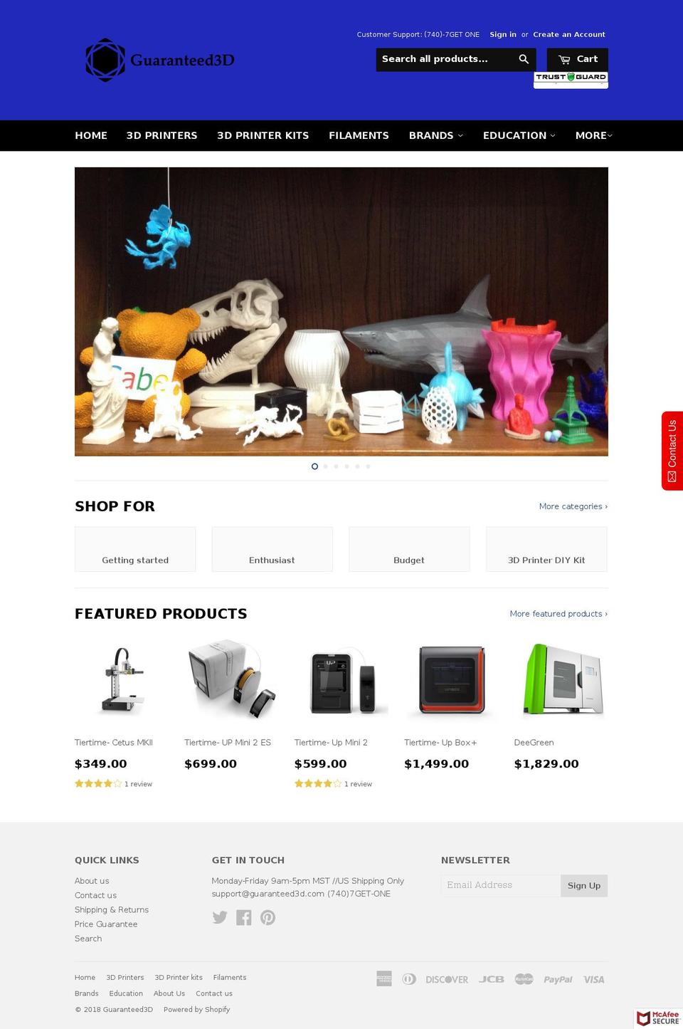 guaranteed3d.com shopify website screenshot
