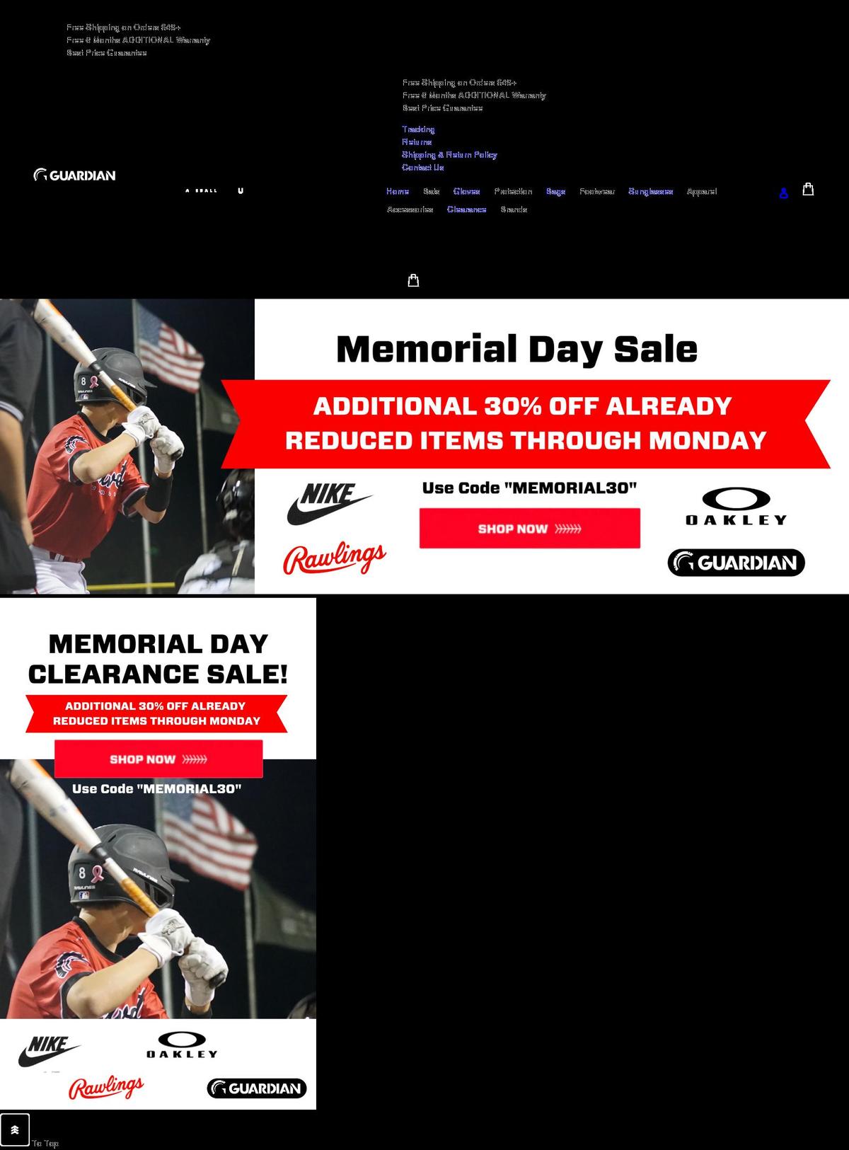 guardianbaseball.com shopify website screenshot