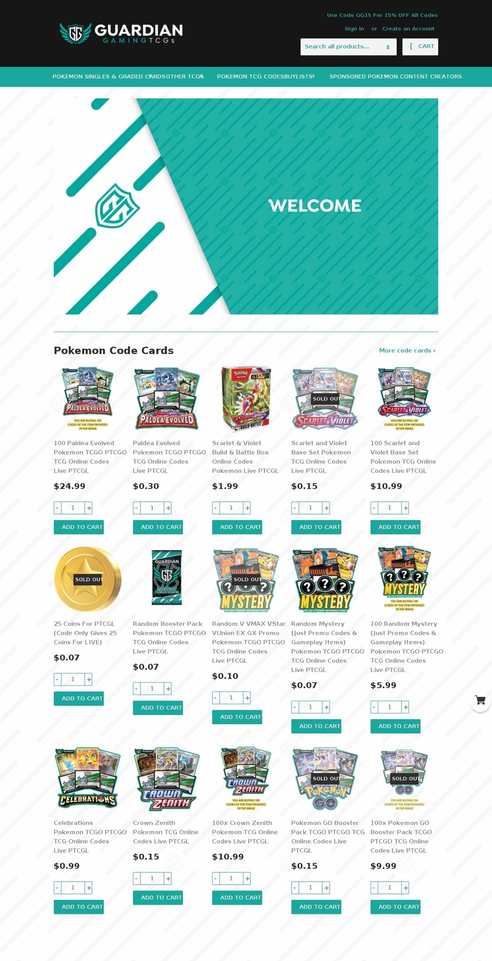 guardiangamingtcgs.com — Shopify storefront screenshot