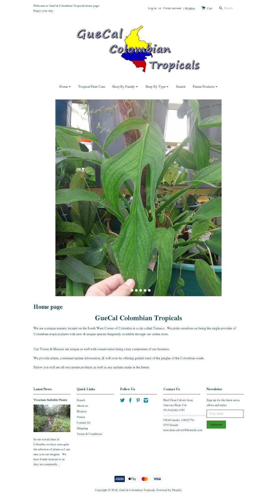 guecaltropicals.com — Shopify storefront screenshot