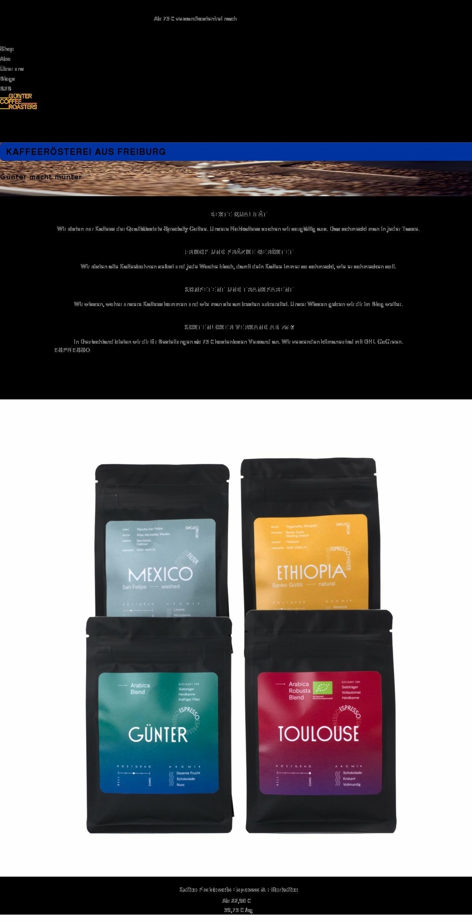 guentercoffee.com shopify website screenshot
