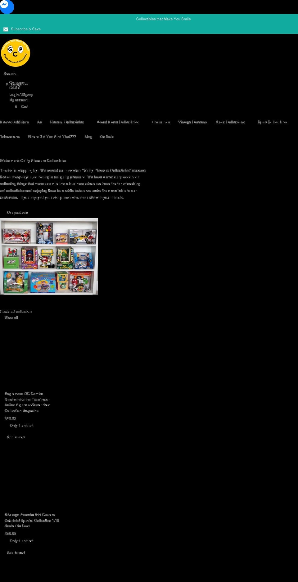 guiltypleasurecollectibles.com shopify website screenshot