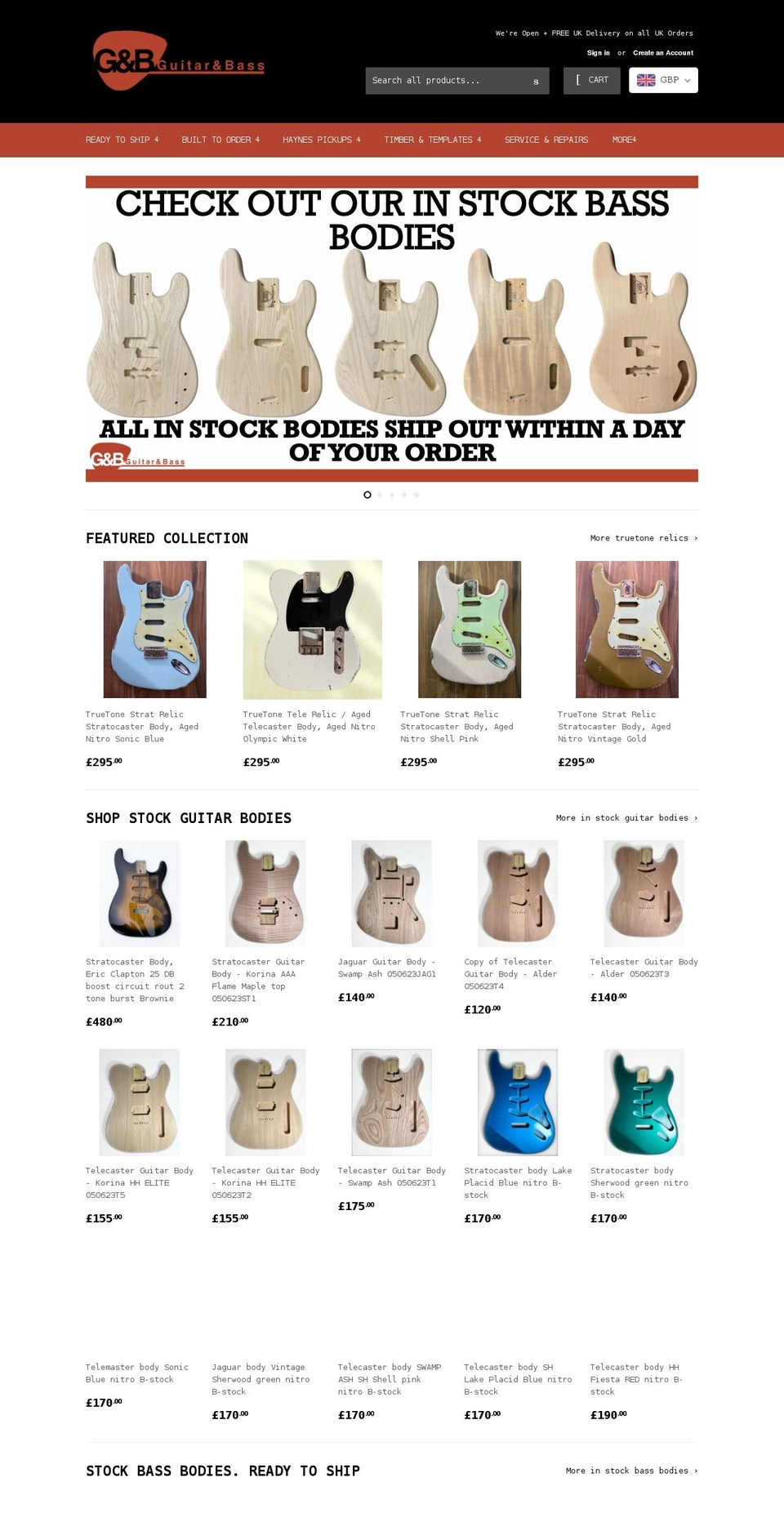 guitarandbassbuilds.com shopify website screenshot