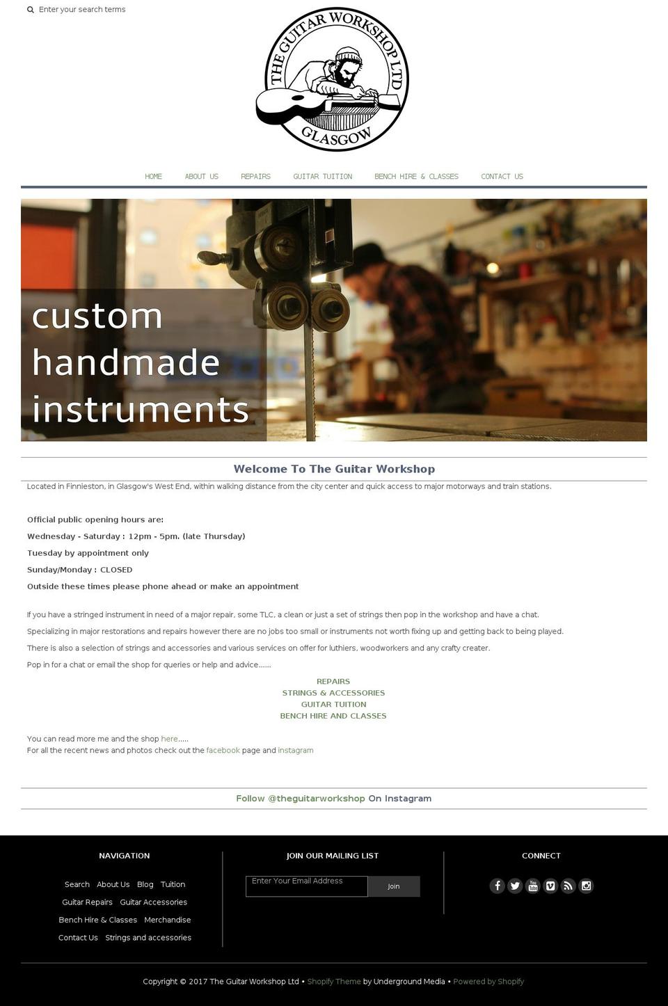 guitarworkshopglasgow.com shopify website screenshot
