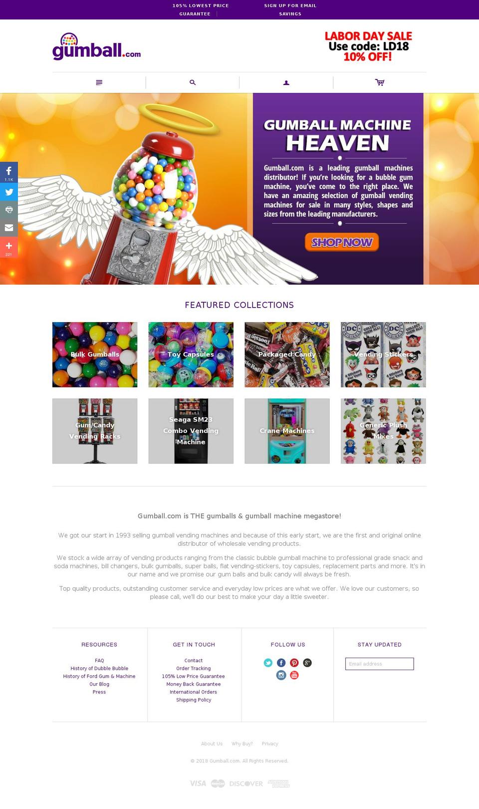 gumballmachines.co shopify website screenshot