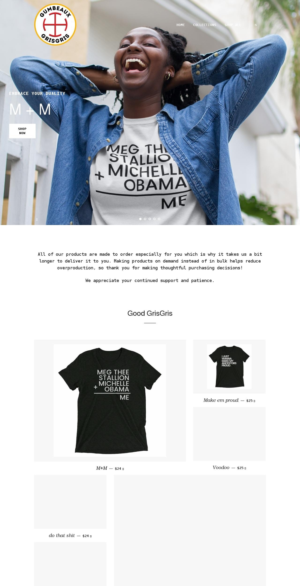 gumbeauxgrisgris.com shopify website screenshot