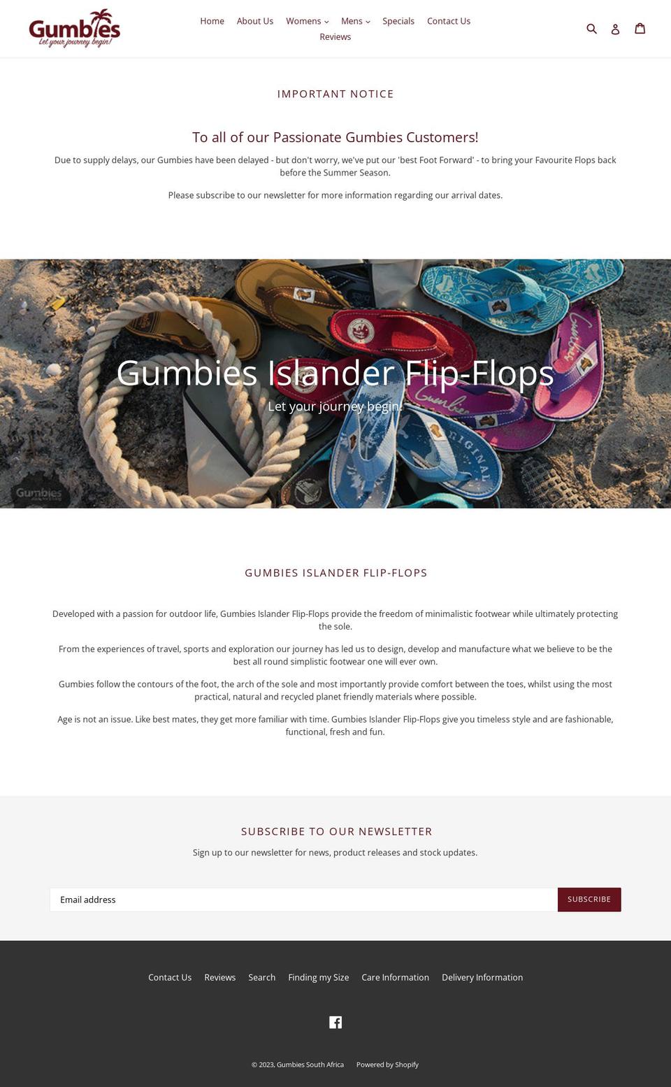 gumbies.co.za shopify website screenshot