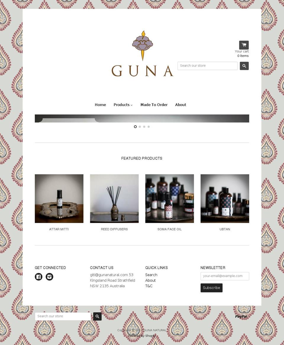 gunanatural.com shopify website screenshot