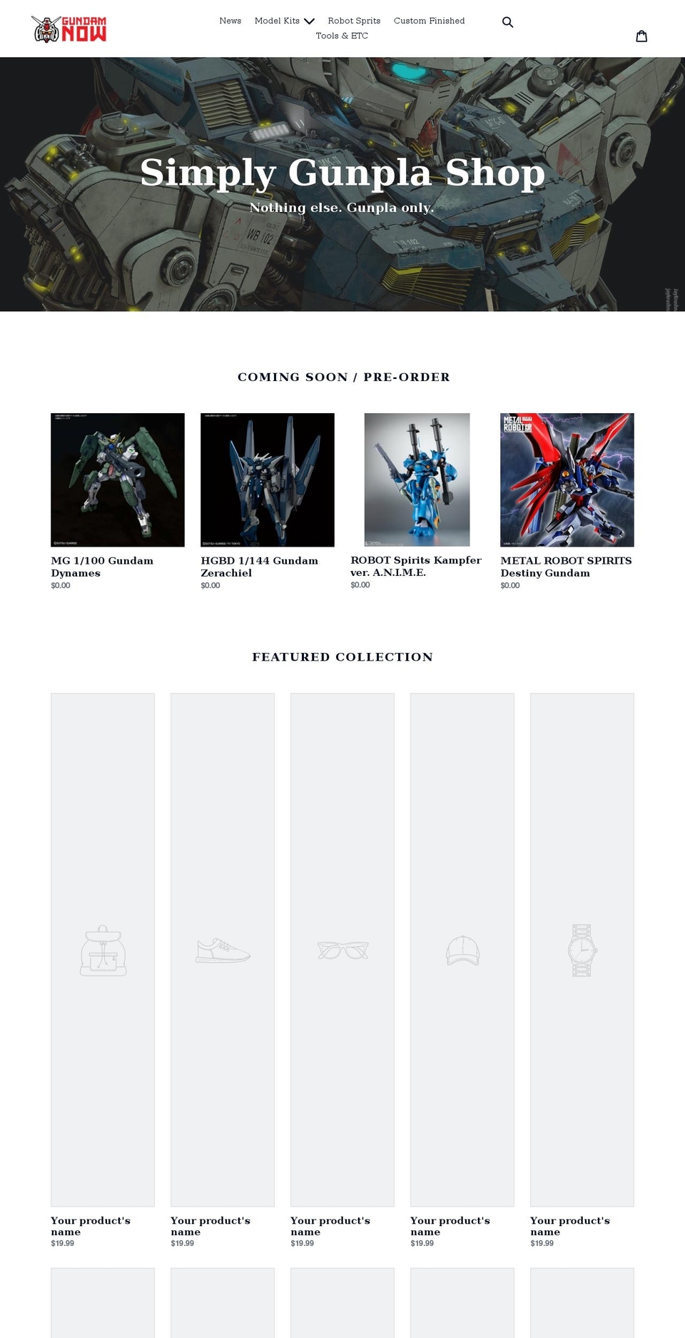 gundamnow.com shopify website screenshot