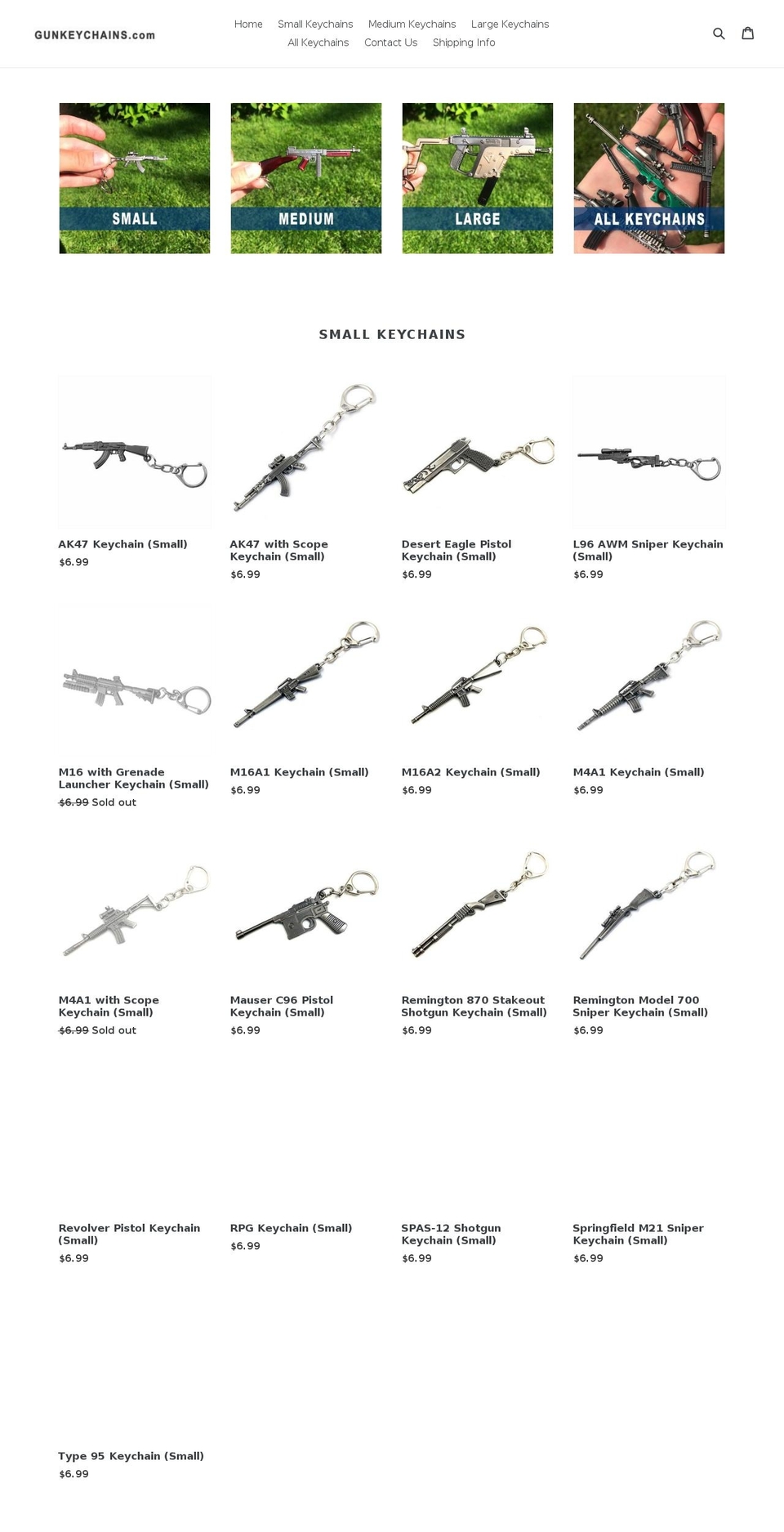 gunkeychains.com — Shopify storefront screenshot