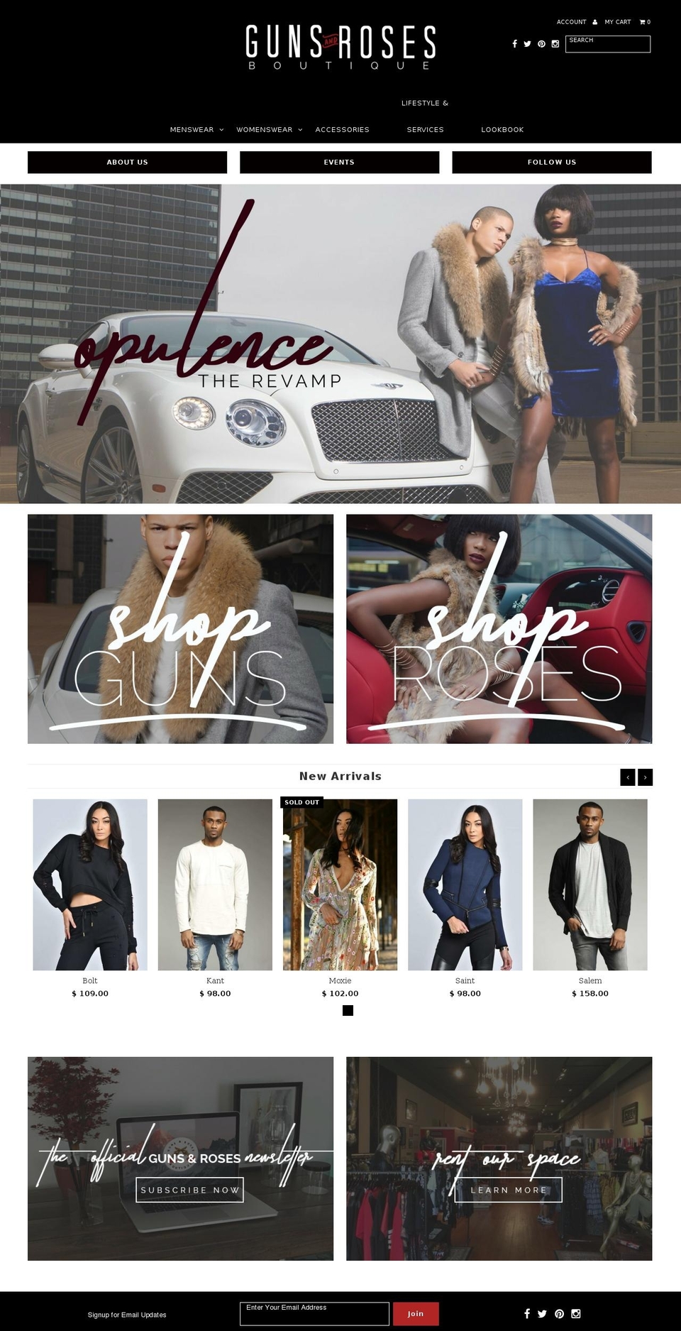 gunsandrosesboutique.com shopify website screenshot