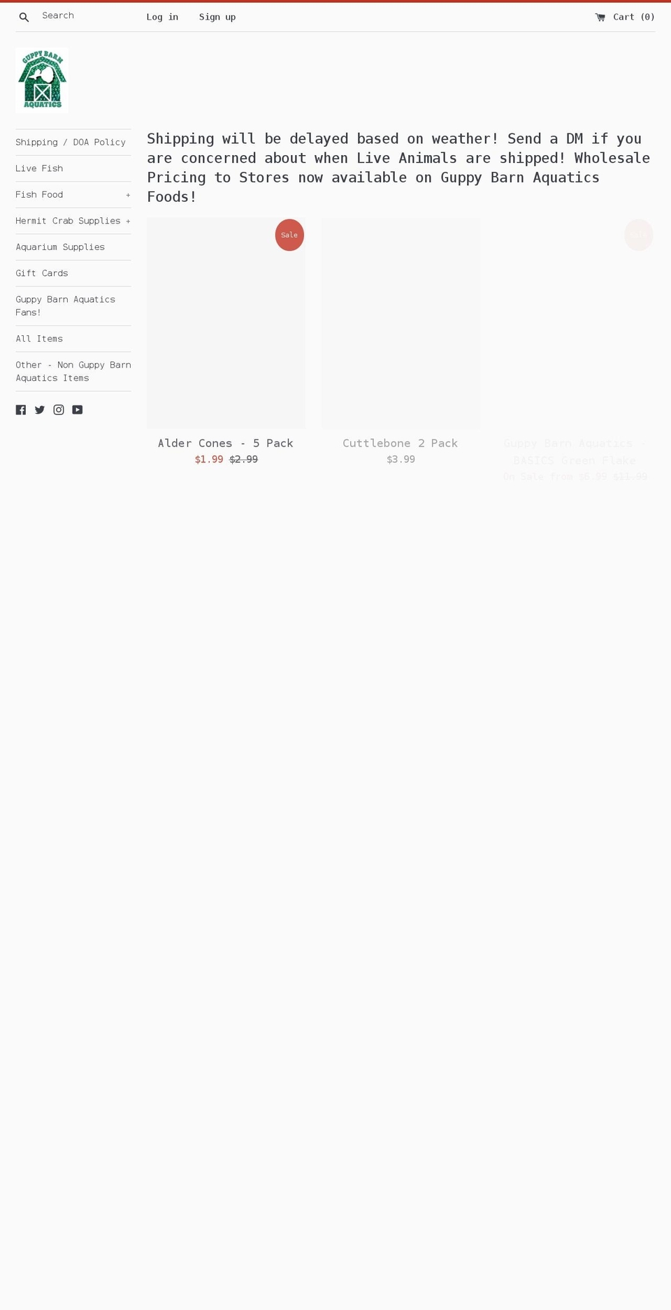 guppybarnaquatics.com shopify website screenshot