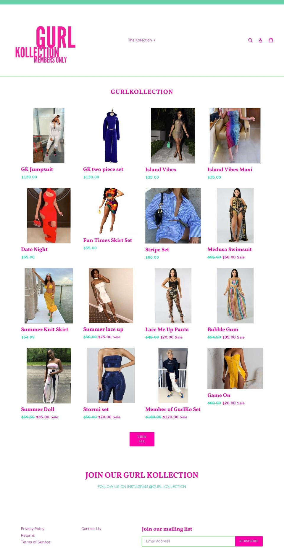 gurlkollection.com shopify website screenshot
