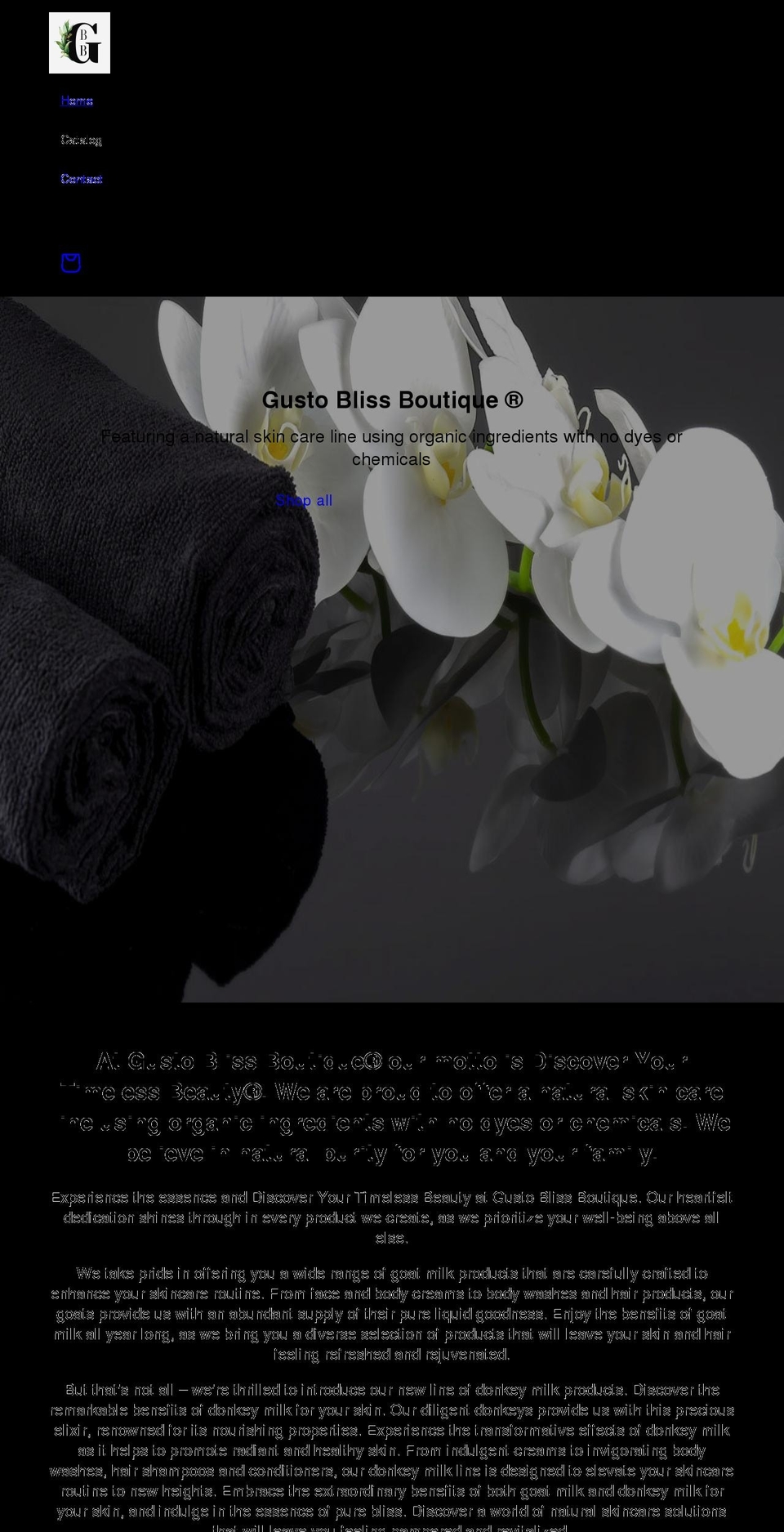 gustoblissboutique.com shopify website screenshot