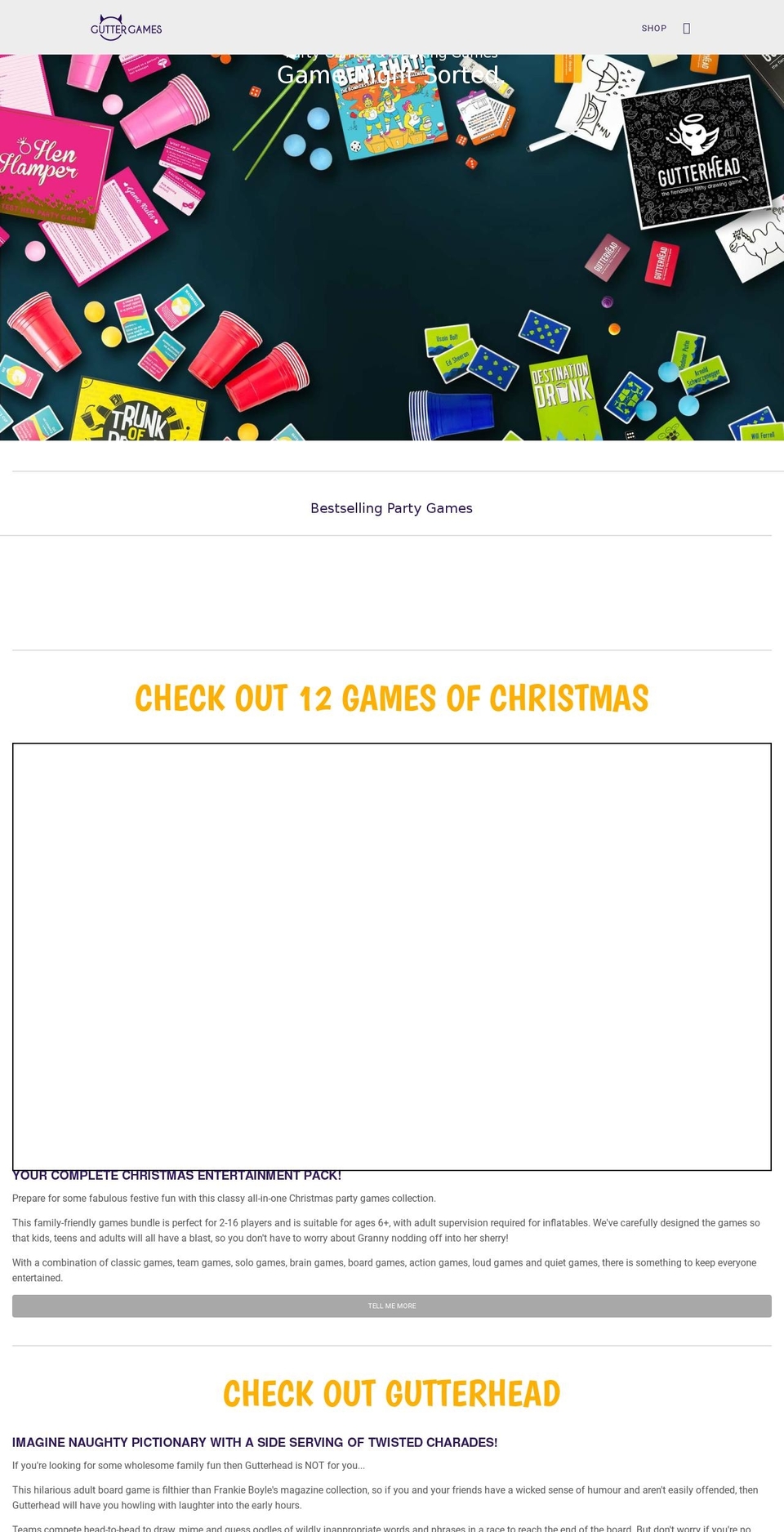 gutter-games.com shopify website screenshot