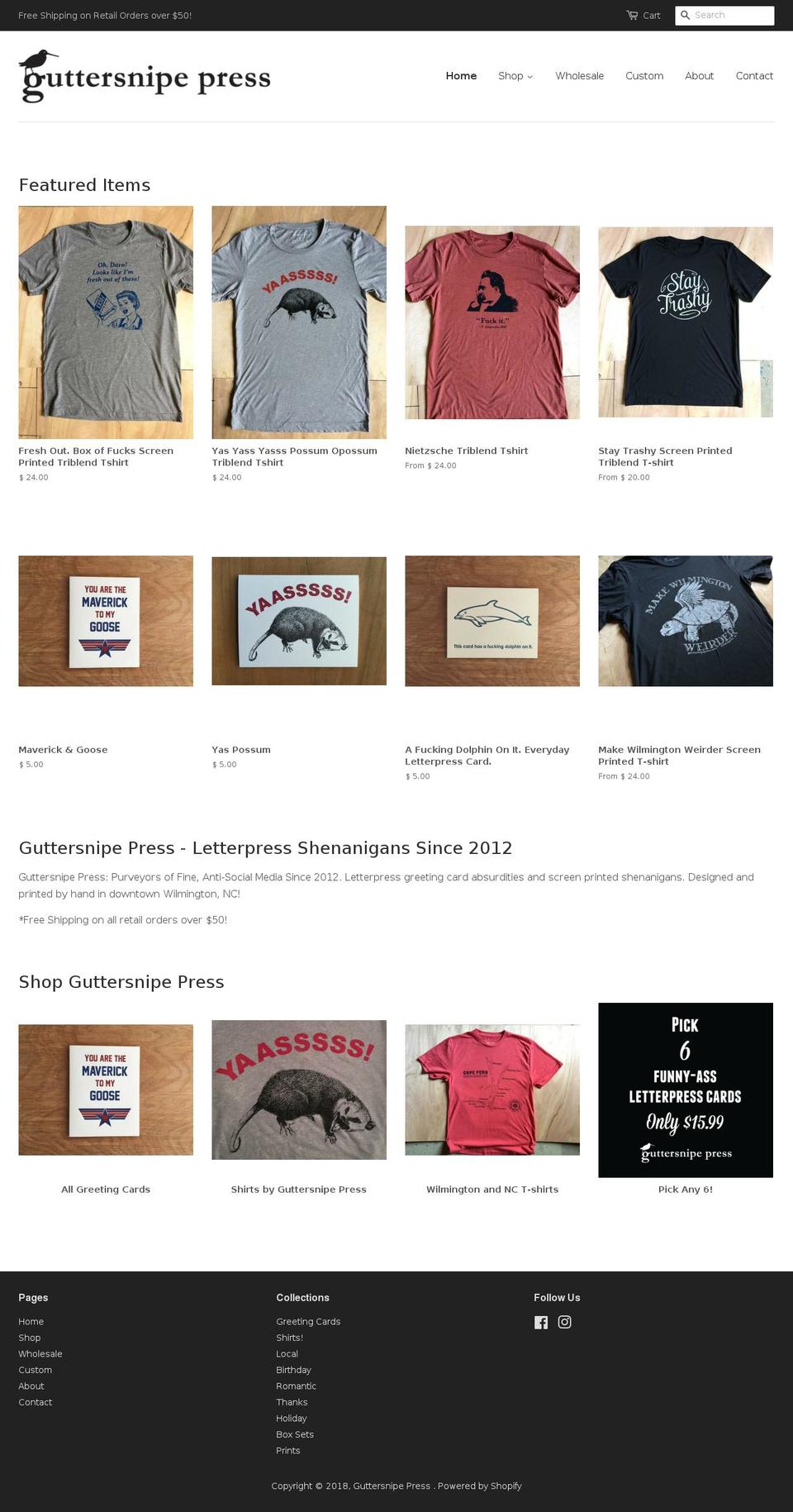 guttersnipenc.com — Shopify storefront screenshot
