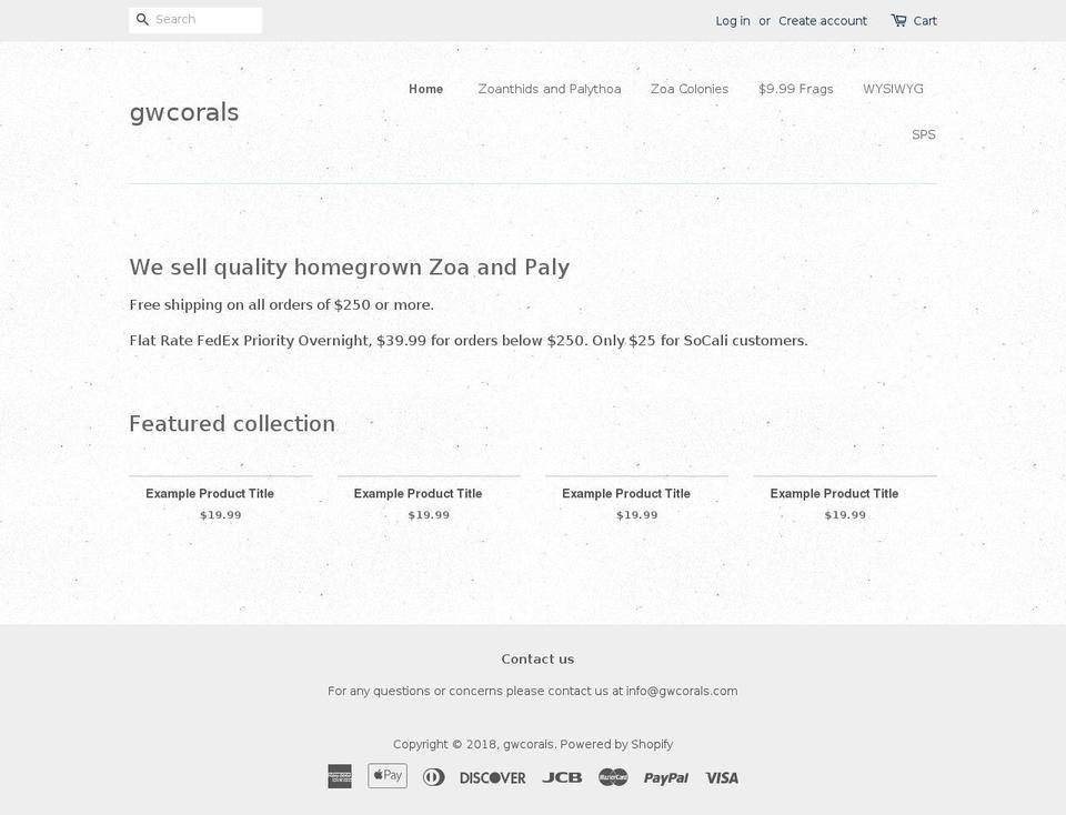 gwcorals.com — Shopify storefront screenshot