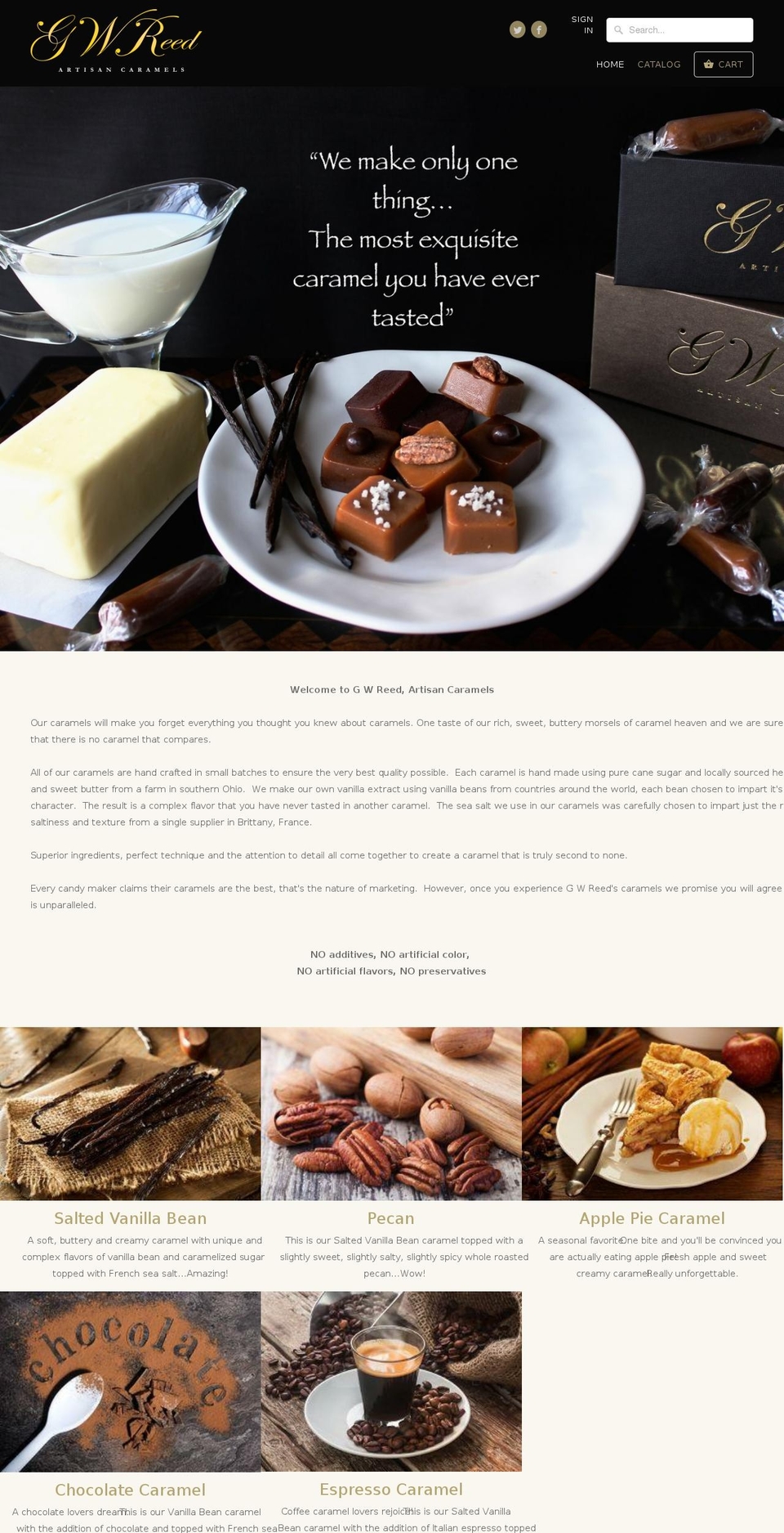 gwreedcaramels.com shopify website screenshot