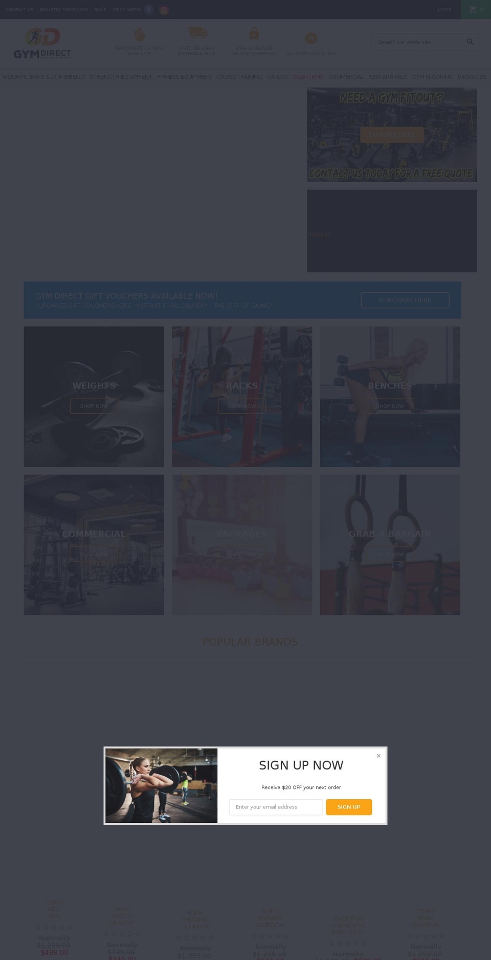 gymdirect.com.au shopify website screenshot