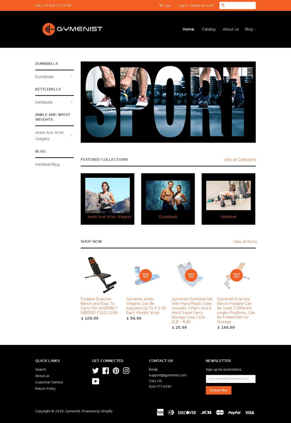 gymenist.com shopify website screenshot