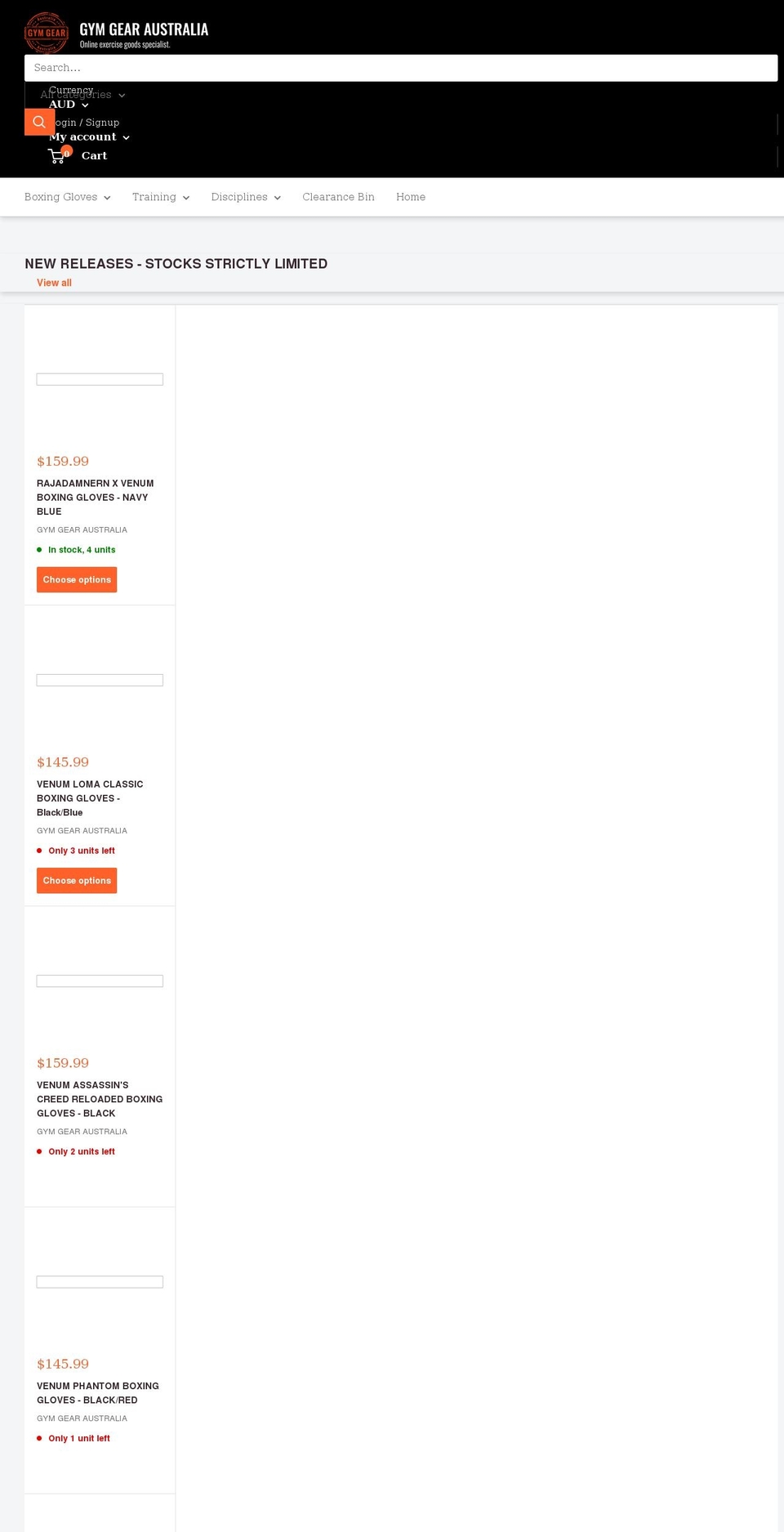 gymgearaus.com.au shopify website screenshot