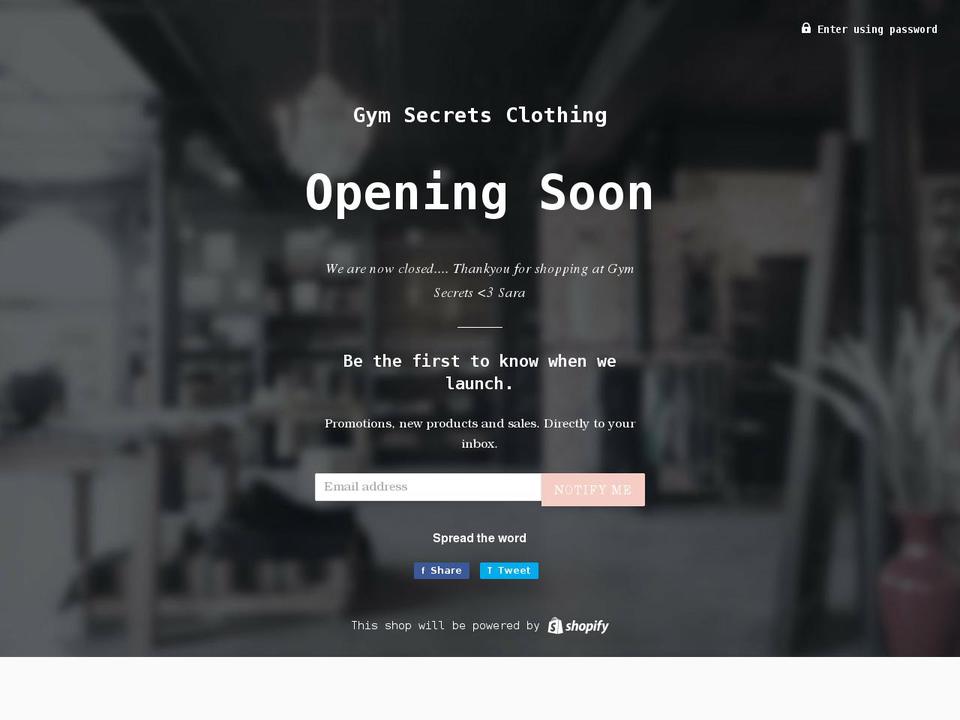 gymsecretsclothing.com — Shopify storefront screenshot
